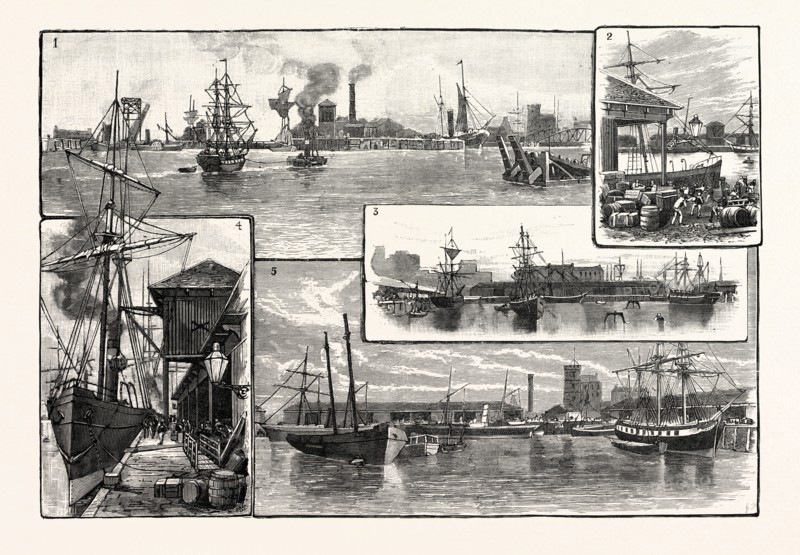 EDINBURGH: VIEWS IN LEITH DOCKS: 1. General Entrance to the Docks; 2. Albert Dock, looking North; 3. Queen's Dock; 4. Albert Dock, looking East; 5. Victoria Dock