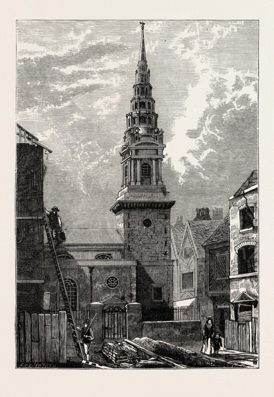 ST. BRIDE'S CHURCH, FLEET STREET, 1824, LONDON