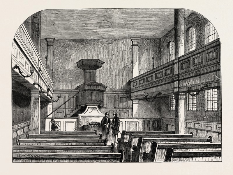 INTERIOR OF THE MORAVIAN CHAPEL IN FETTER LANE, LONDON