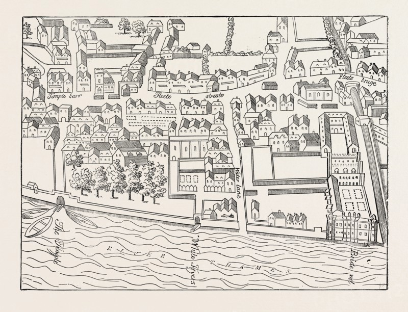 FLEET STREET, THE TEMPLE, LONDON, From a Plan published by Ralph Aggas, 1563
