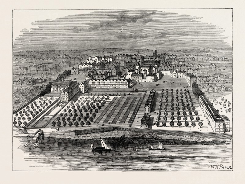 THE TEMPLE IN 1671. FROM AN OLD BIRD'S-EYE VIEW IN THE INNER TEMPLE, LONDON