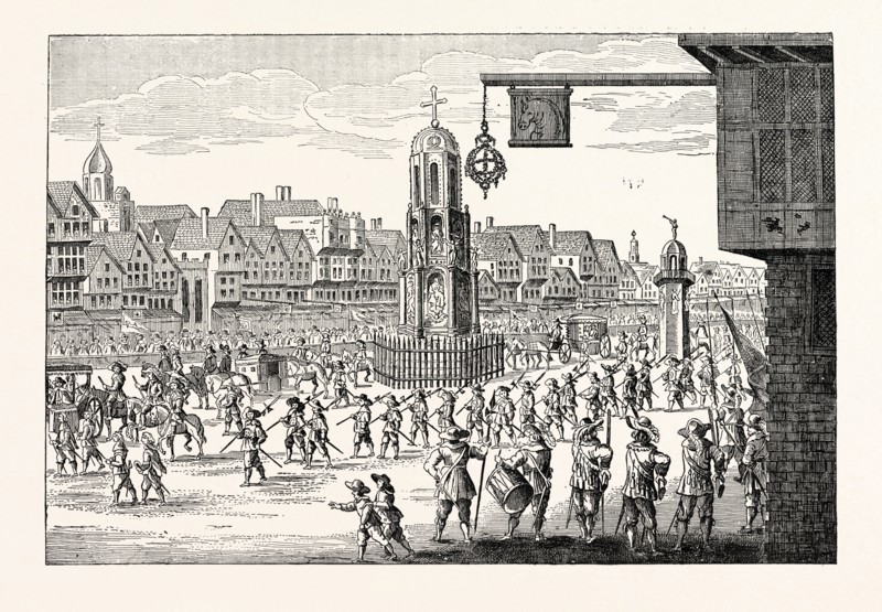 ANCIENT VIEW OF CHEAPSIDE, LONDON, Showing the procession of Mary de Medicis