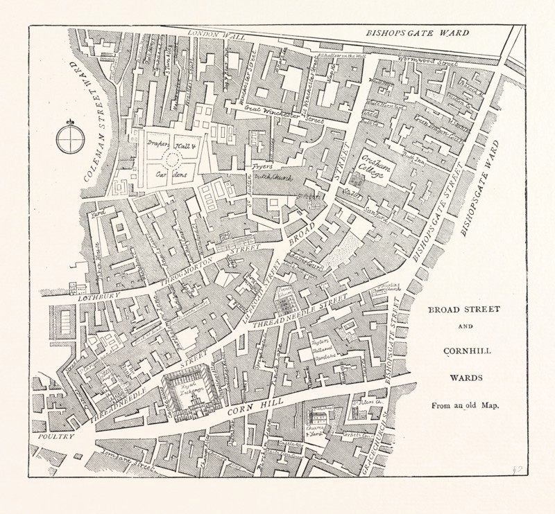 BROAD STREET AND CORNHILL WARDS, From a Map of 1750, LONDON