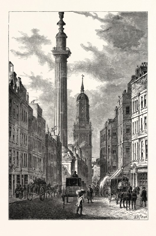 THE MONUMENT AND THE CHURCH OF ST. MAGNUS, ABOUT 1800, LONDON