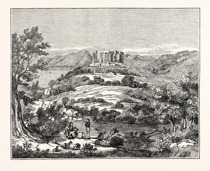 View in AEgina, with the Temple of Jupiter Panhellenus