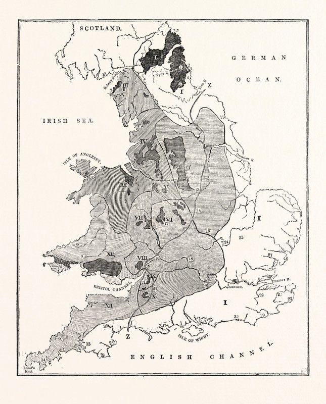 A MAP SHOWING THE GEOLOGICAL POSITION AND COMMERCIAL DISTRIBUTION OF COAL IN ENGLAND AND WALES