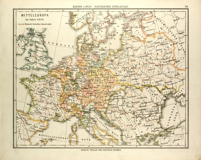MAP OF CENTRAL EUROPE IN 1650
