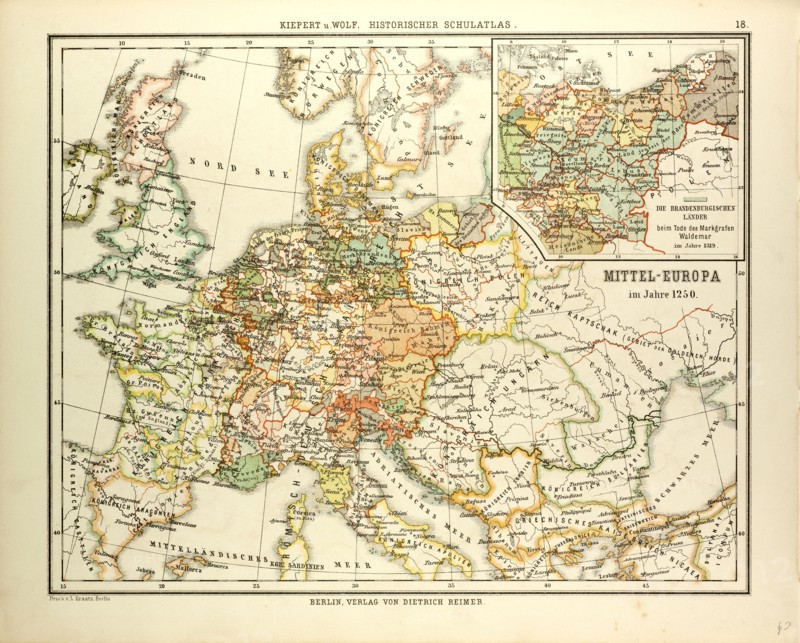 MAP OF CENTRAL EUROPE IN 1250