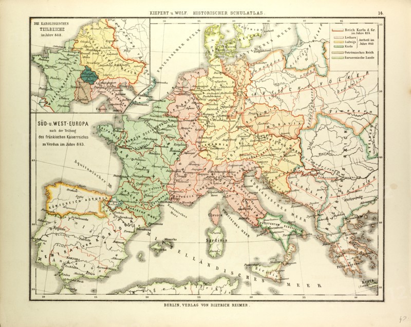 MAP OF SOUTH AND WEST EUROPE AFTER 843 A.D.