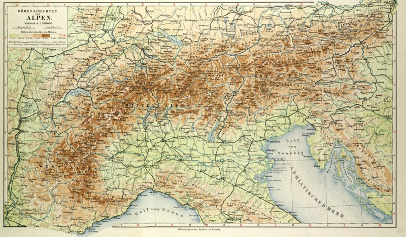 OLD MAP OF THE ALPS