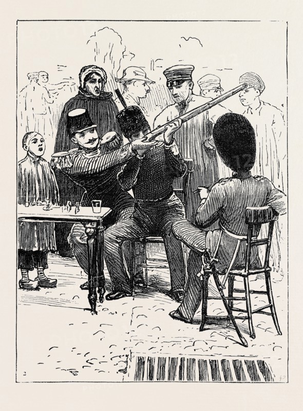 THE BRITISH VOLUNTEERS IN GHENT: AN ENGLISH VOLUNTEER EXAMINING A COMBLAIN RIFLE