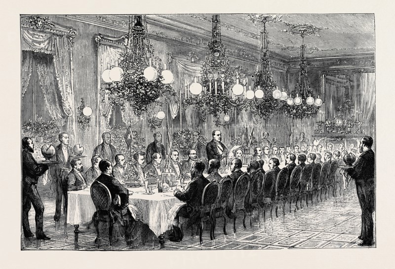 BANQUET GIVEN TO THE ALABAMA ARBITRATORS BY THE GENEVA CONSEIL D'ÃâTAT, COUNT SCLOPIS READING HIS SPEECH