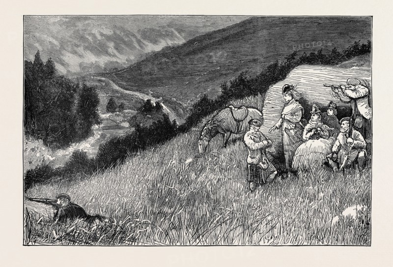 THE PRINCE OF WALES AT BLAIR ATHOLE, THE ROYAL PARTY WATCHING FOR THE DEER