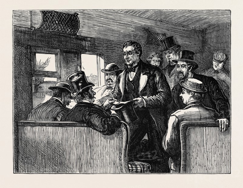 SKETCHES IN NEW YORK DURING THE PRESIDENTIAL ELECTION: TAKING VOTES IN A RAILWAY CAR