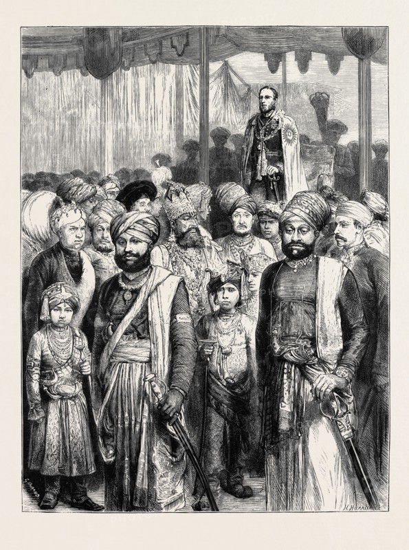 THE GRAND DURBAR AT BOMBAY: THE VICEROY OF INDIA AND A GROUP OF NATIVE PRINCES