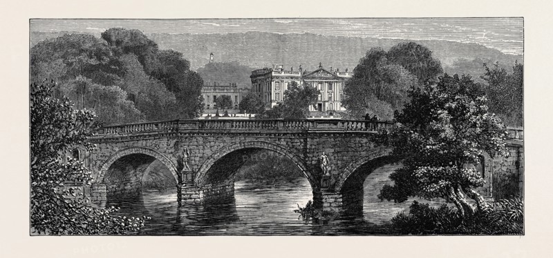 THE PRINCE AND PRINCESS OF WALES AT CHATSWORTH: THE BRIDGE IN CHATSWORTH PARK