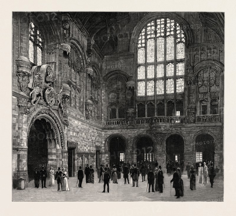 THE NEW LAW COURTS AT BIRMINGHAM, OPENED BY T.R.H. THE PRINCE AND PRINCESS OF WALES: THE GREAT HALL OF THE NEW LAW COURTS