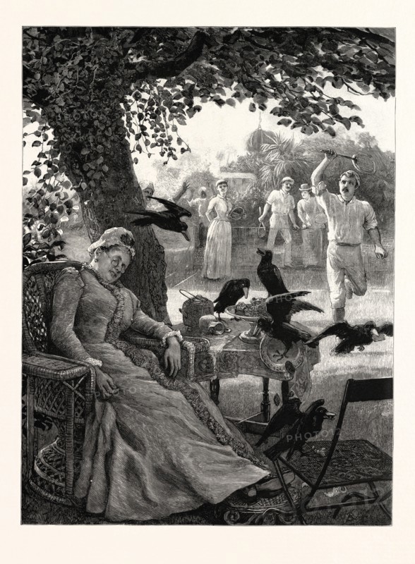 UNWELCOME VISITORS: CROWS AT A TENNIS PARTY IN INDIA