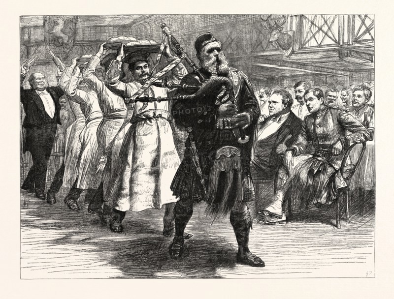 THE HALLOWE'EN DINNER  OF THE LONDON SCOTTISH VOLUNTEERS: BRINGING IN THE HAGGIS