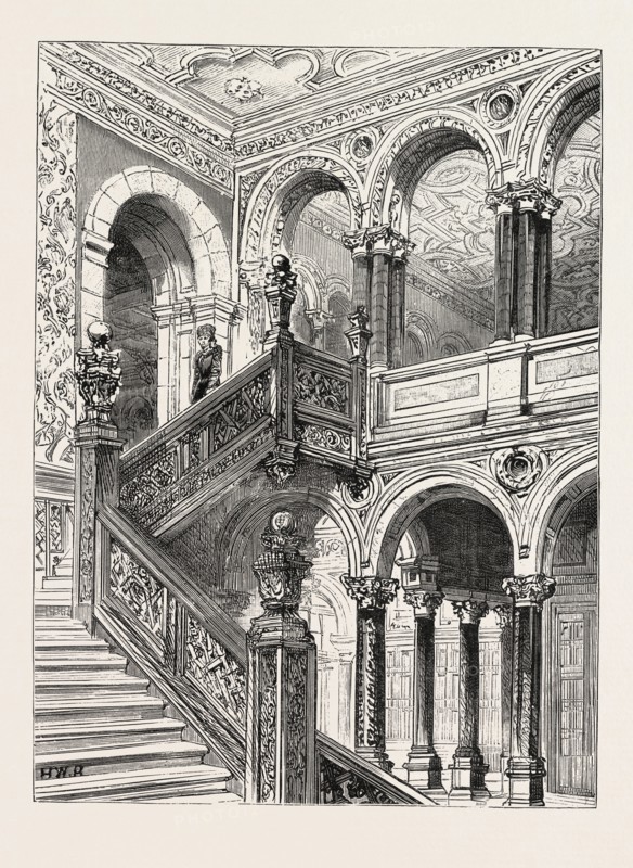 LORD SALISBURY'S VISIT TO BIRMINGHAM, HEWELL GRANGE, THE SEAT OF LORD WINDSOR, WHERE THE PRIME MINISTER IS STAYING: THE GREAT STAIRCASE