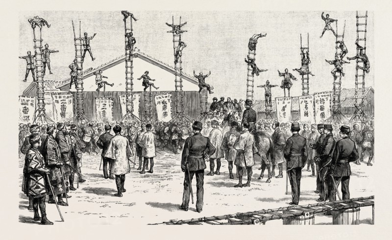 THE JAPANESE FIRE BRIGADE: JAPANESE FIREMEN AT THEIR EXERCISES