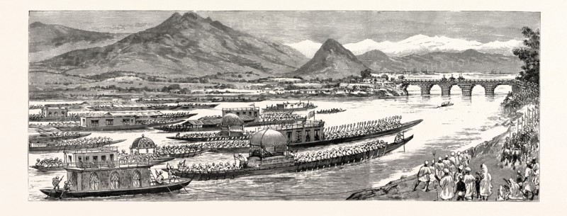 THE VICEROY'S TOUR IN KASHMIR, THE PROCESSION OF BOATS WITH HIS EXCELLENCY NEARING THE SUMBUL BRIDGE ON THE WAY TO SRINAGAR