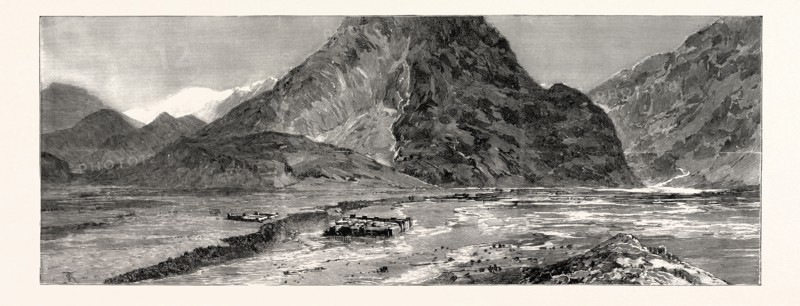 THE FIGHTING NEAR GILGIT, PANORAMA OF CHALT ON THE HUNZA VALLEY, INDIA