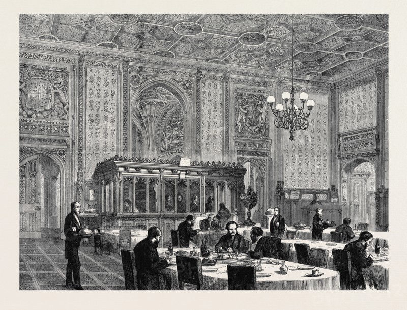 THE REFRESHMENT ROOM AT THE HOUSE OF COMMONS, LONDON, 1872