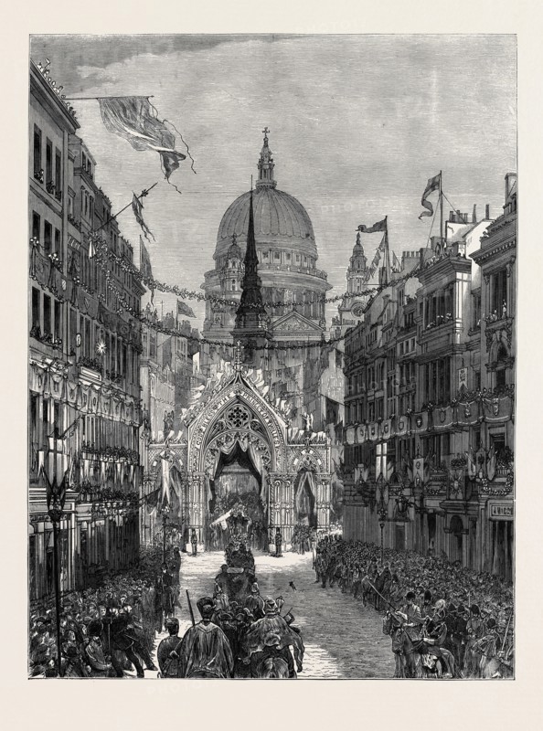 SKETCH FROM FLEET STREET: LOOKING UP LUDGATE HILL, LONDON