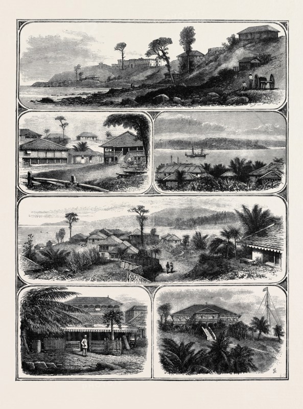 PORT BLAIR, ANDAMAN ISLANDS, THE SCENE OF THE LATE VICEROY'S ASSASSINATION: 1. NORTH END OF ROSS ISLAND; 2. THE BAY, SHOWING ABERDEEN ISLAND; 3. EUROPEAN MERCHANT'S HOUSE; 4. SOUTH END OF ROSS ISLAND; 5. A SHOP IN THE BAZAAR; 6. GOVERNOR'S BUNGALOW
