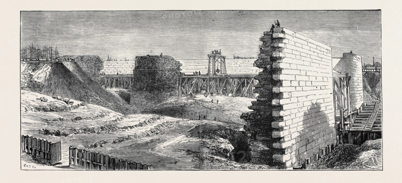 THE MARRIAGE OF THE MARQUIS OF BUTE, SKETCHES AT CARDIFF: THE NEW BUTE DOCK IN CONSTRUCTION