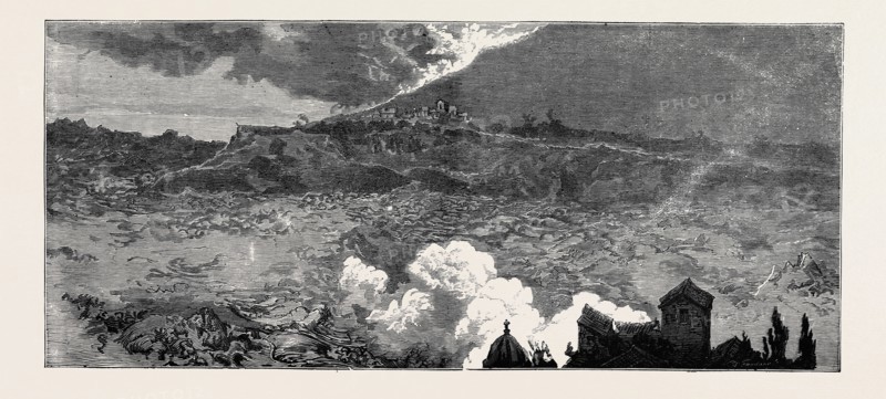 THE ERUPTION OF MOUNT VESUVIUS: LAVA CURRENT BETWEEN THE VILLAGES OF MASSA DI SOMMA AND ST. SEBASTIANO