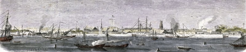 The harbor of Bombay, India. Engraving of 1857