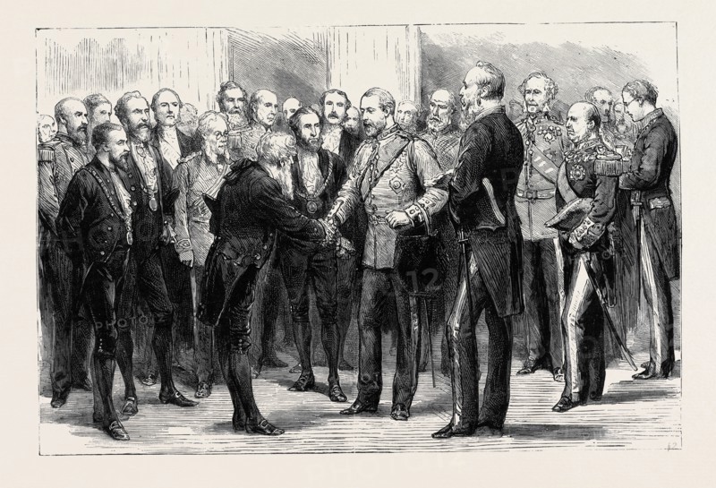 THE MAYORS AND PROVOSTS OF THE UNITED KINGDOM AT THE MANSION HOUSE, AFTER THE BANQUET: LEAVETAKING OF THE PRINCE OF WALES