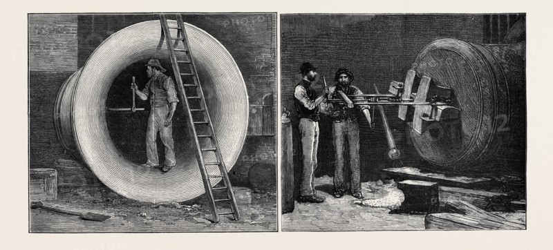 "GREAT PAUL:" THE NEW BELL FOR ST. PAUL'S CATHEDRAL: BORING FOR THE CLAPPER-BOLT FROM THE INSIDE (LEFT), BORING FOR THE CLAPPER-BOLT FROM THE OUTSIDE (RIGHT), LONDON