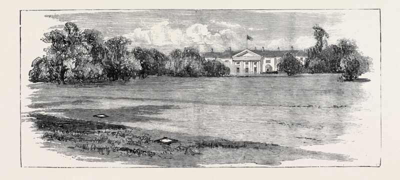 THE ASSASSINATION OF LORD F. CAVENDISH AND MR. BURKE: SCENE OF THE OUTRAGE LOOKING TOWARDS THE VICEREGAL LODGE; The square patches mark the exact spots where the bodies were found