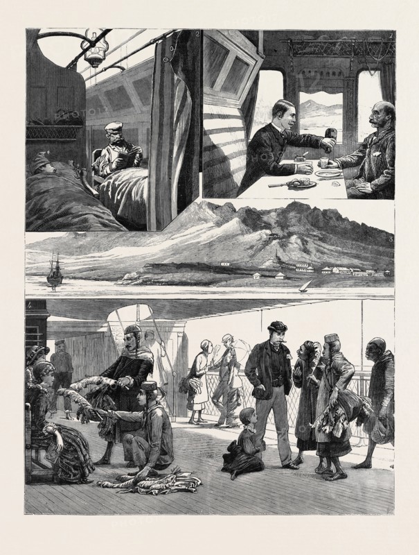 A JOURNEY BY THE OVERLAND ROUTE: 1. A Christmas Dinner in the "Wagon Lit"; 2. Tucked Up for the Night; 3. Aden; 4. Jew Feather Sellers on Board the S.S. Peshawur at Aden