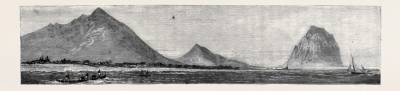 TAMARIND BAY, WITH THE " MORNE" ROCK, ONCE THE HIDING-PLACE OF RUNAWAY SLAVES, MAURITIUS
