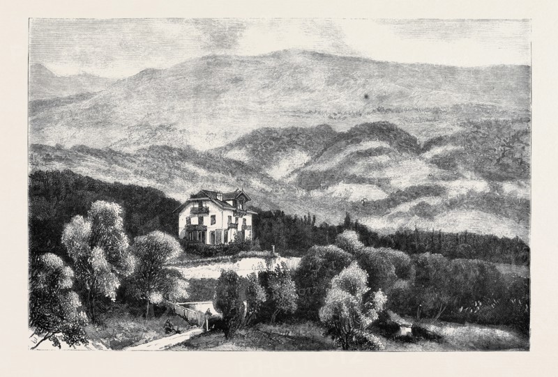 HER MAJESTY'S VISIT TO MENTONE: THE CHÃƒâ€öLET DES ROSIERS, WITH THE MOUNTAINS BEHIND IT