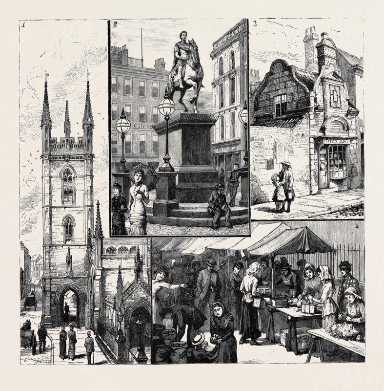 HULL: 1. St. Mary's Church; 2. Statue of King William the Third in the Market Place; 3. Old House, Dagger Lane; 4. The Market by the Church