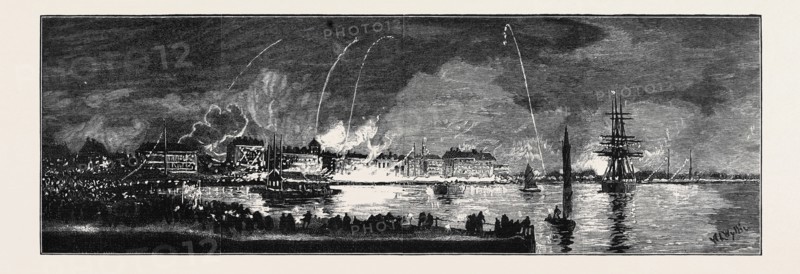 THE YOUNG PRINCES ON THEIR CRUISE, SHANGHAI: ILLUMINATIONS AND PARADE OF THE FIRE-BRIGADE