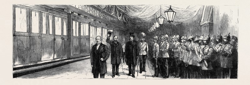 THE VISIT OF THE PRINCE OF WALES TO BRADGATE PARK, LEICESTERSHIRE: ARRIVAL OF THE PRINCE AT THE RAILWAY STATION, LEICESTER