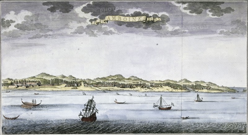 View on Ambon. Mid 18th century map by Jan van Schley