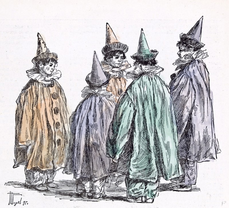 Fancy dress ball in 1892, Britain, fancy dress; fun; clown; merrymaking; merry; festival; entertainment; comedian; pierrot; picador; punch; punchinello