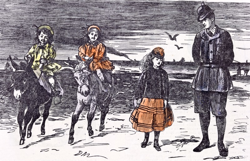 Donkey riding girls, 1873, missy; pony; outdoor; recreation; riding; ramble, weekend; adventure; natural; open-air; outside;