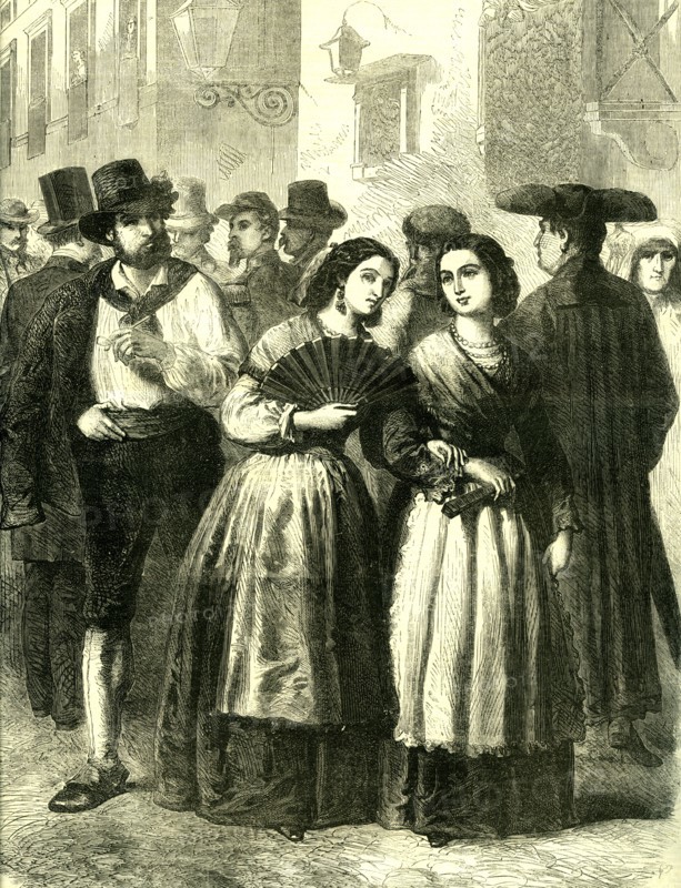 Holy Week; Rome; Italy; 1866; villagers assembling for Religious Services