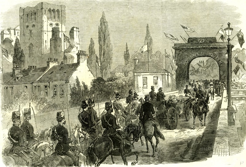 Kelso; U.K.; 1867; the Queen crossing Kelso Bridge on her visit to the Scottish Border; Great Britain