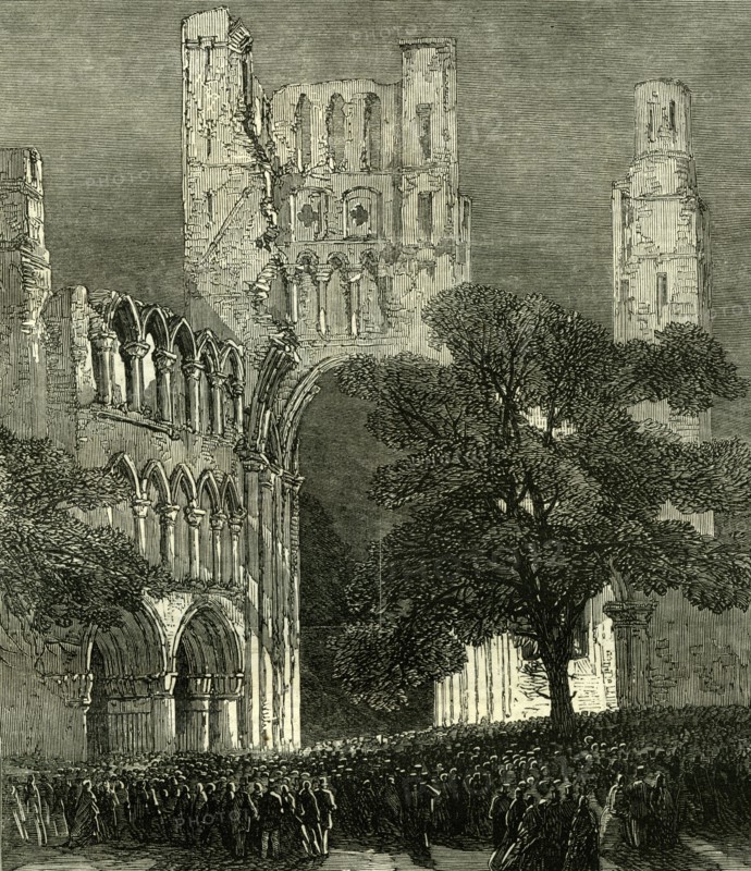 Kelso; U.K.; 1867; Kelso Abbey illuminated by the lime-light. During the Queen's visit to the Scottish Border. ; Great Britain