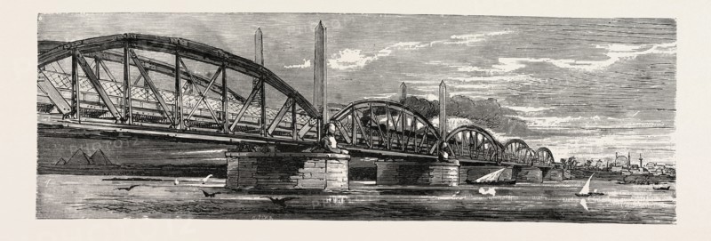 Egypt, bridge, engraving 1879
