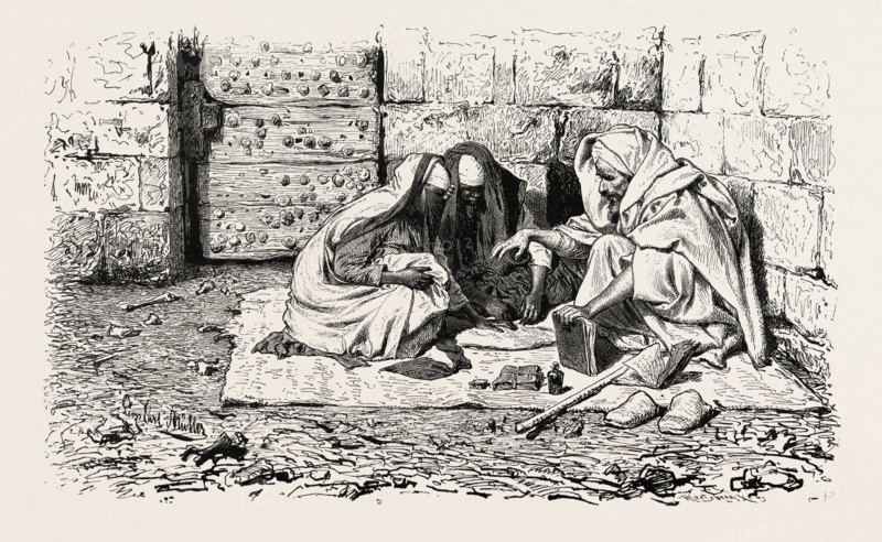 Chiromancy, the art of characterization and foretelling the future through the study of the palm, also known as palm reading, or chirology.  Egypt, engraving 1879